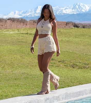 Pink Vanilla Stone Crochet Tie Back Halter Top