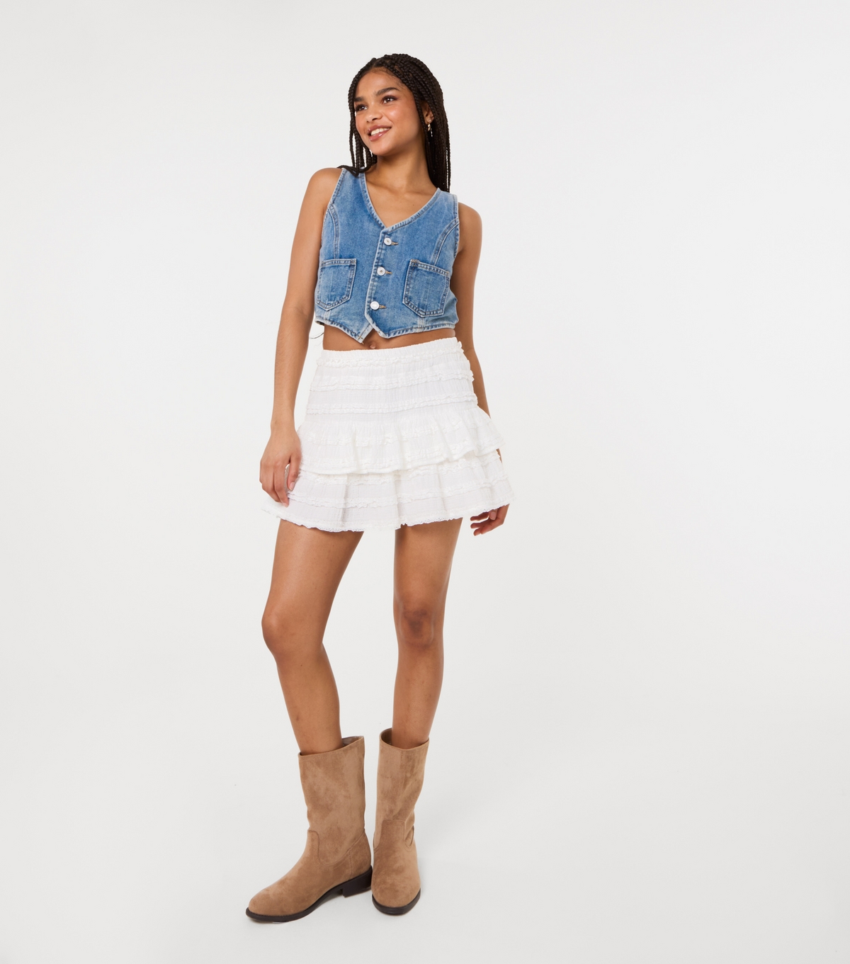 Women's White Frill Rara Mini Skirt Pink Vanilla New Look