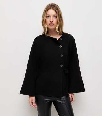 Black Compact Knit Wide Sleeve Cardigan