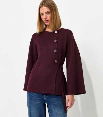 Dark Burgundy Compact Knit Wide Sleeve Cardigan