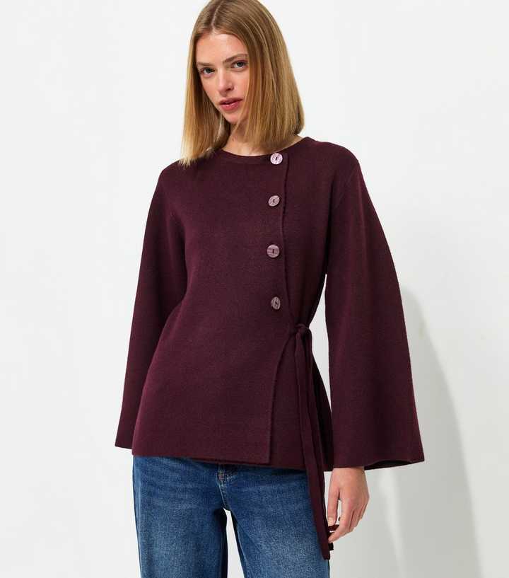 Dark Burgundy Compact Knit Wide Sleeve Cardigan