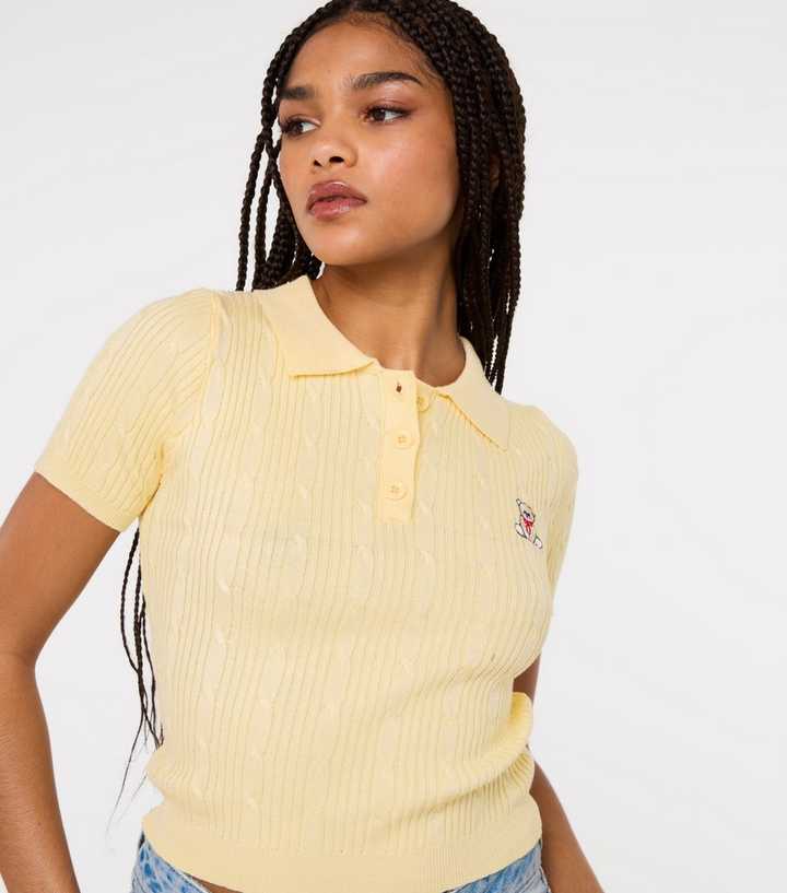 Pink Vanilla Light Yellow Teddy Cable Knit Top 