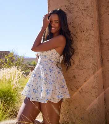 Pink Vanilla Off White Tieback Bandeau Playsuit