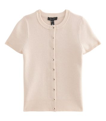 Off White Compact Knit Cap Sleeve Buttoned Top | New Look