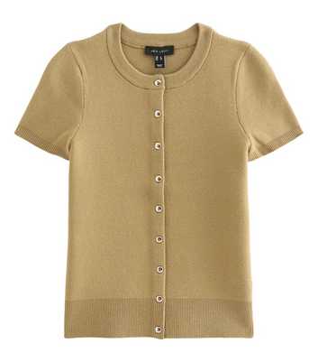 Green Compact Knit Cap Sleeve Buttoned Top