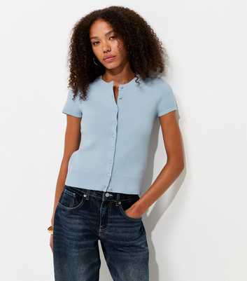 Light Blue Compact Knit Cap Sleeve Buttoned Top