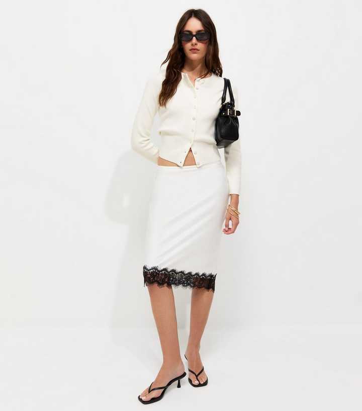 Cream Compact Knit Crew Neck Cardigan