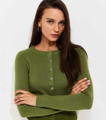 Bright Green Compact Knit Crew Neck Cardigan