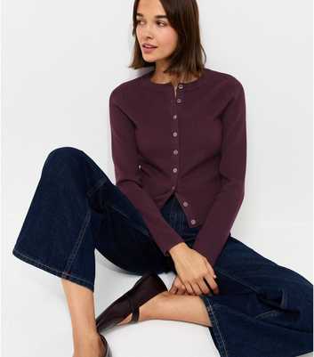 Bright Purple Compact Knit Crew Neck Cardigan