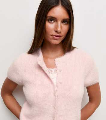 Light Pink Fluffy Ribbed Knit Cap Sleeve Cardigan