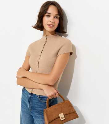 Oatmeal Short Sleeve Knitted Cardigan