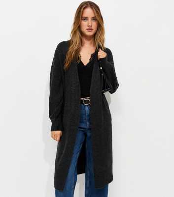 Dark Grey Midweight Knit Side Pocket Mid Length Cardigan