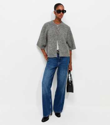 Dark Grey Knitted Short Sleeve Cape Cardigan