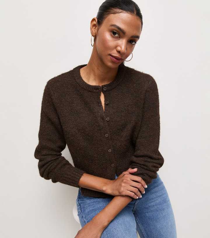 Dark Brown Knitted Cardigan with Wool