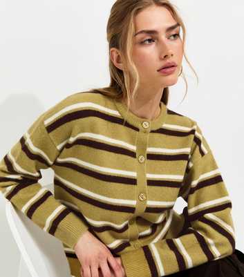 Green Knitted Vertical Stripe Meet The Jean Cardigan