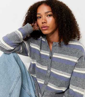 Blue Knitted Stripe Cardigan