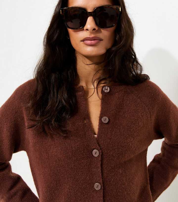 Dark Brown Knitted Button up Raglan Cardigan