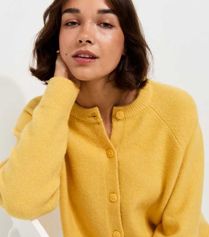 Light Yellow Knitted Button Up Raglan Cardigan
