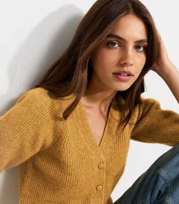 Green Ribbed Knit Puff Sleeve Cardigan