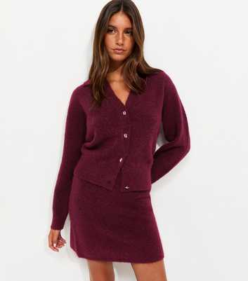 Dark Burgundy Collared V-Neck Knitted Cardigan