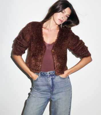Dark Brown Sparkle Yarn Single Button Cardigan