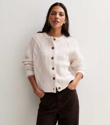 Cream Cable Knit Button Front Cardigan
