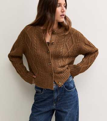Tan Cable Knit Button Front Cardigan