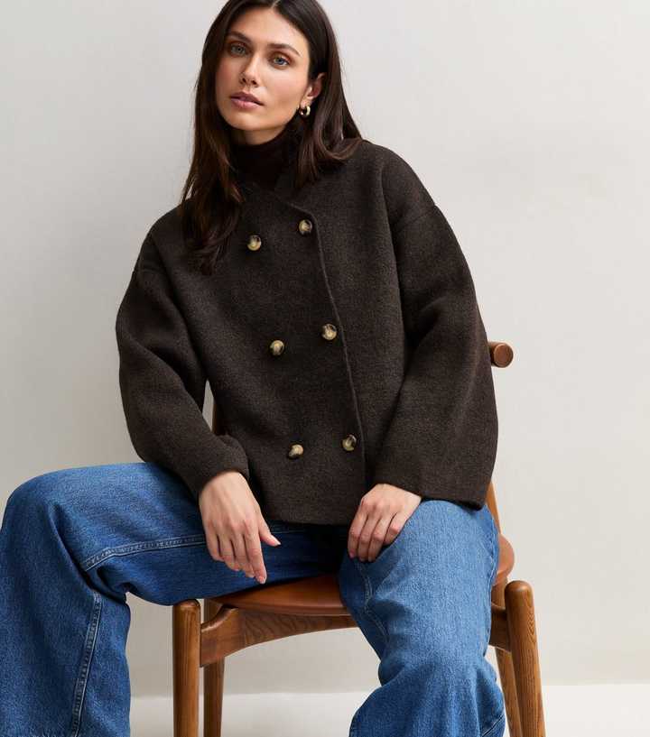 Dark Brown Double Breasted Wrap Front Cardigan