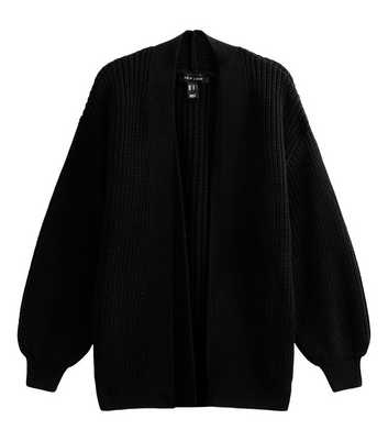 Black Ribbed Knit Balloon Sleeve Cardigan