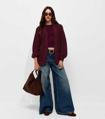 Dark Burgundy Open Front Balloon Sleeve Cardigan