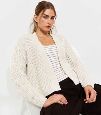 Off White Moss Stitch Open Front Cardigan