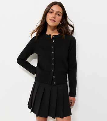 Petite Black Compact Knit Crew Neck Cardigan