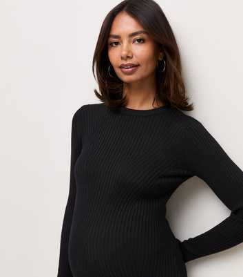 Maternity Black Lightweight Ribbed Knit Midi Dress