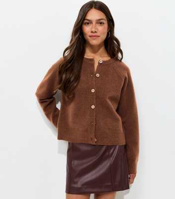 Petite Dark Brown Brushed Knit Raglan Meet The Jean Cardigan