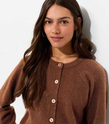 Petite Dark Brown Brushed Knit Raglan Meet The Jean Cardigan