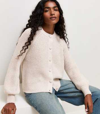 Petite Oatmeal Rib Knit Raglan Sleeve Cardigan