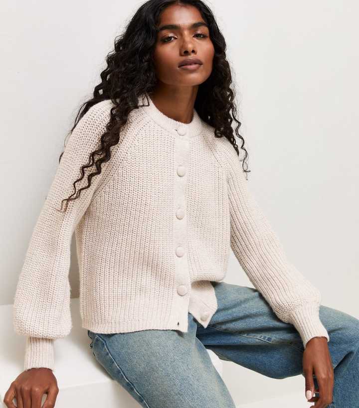 Petite Oatmeal Rib Knit Raglan Sleeve Cardigan
