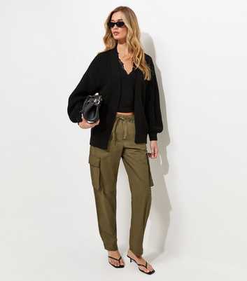 Tall Black Chunky Knit Balloon Sleeve Cardigan