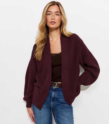 Tall Dark Burgundy Chunky Knit Balloon Sleeve Cardigan