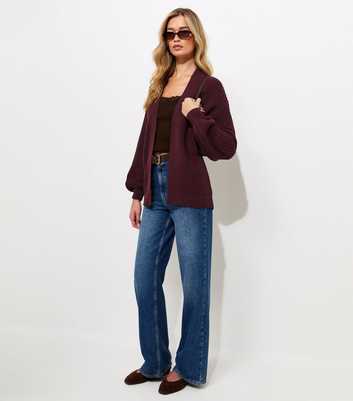 Tall Dark Burgundy Chunky Knit Balloon Sleeve Cardigan