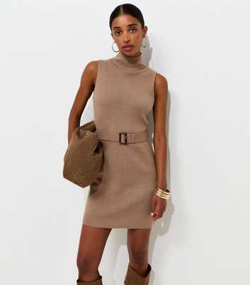 Mink Knit Belted Sleeveless Mini Dress