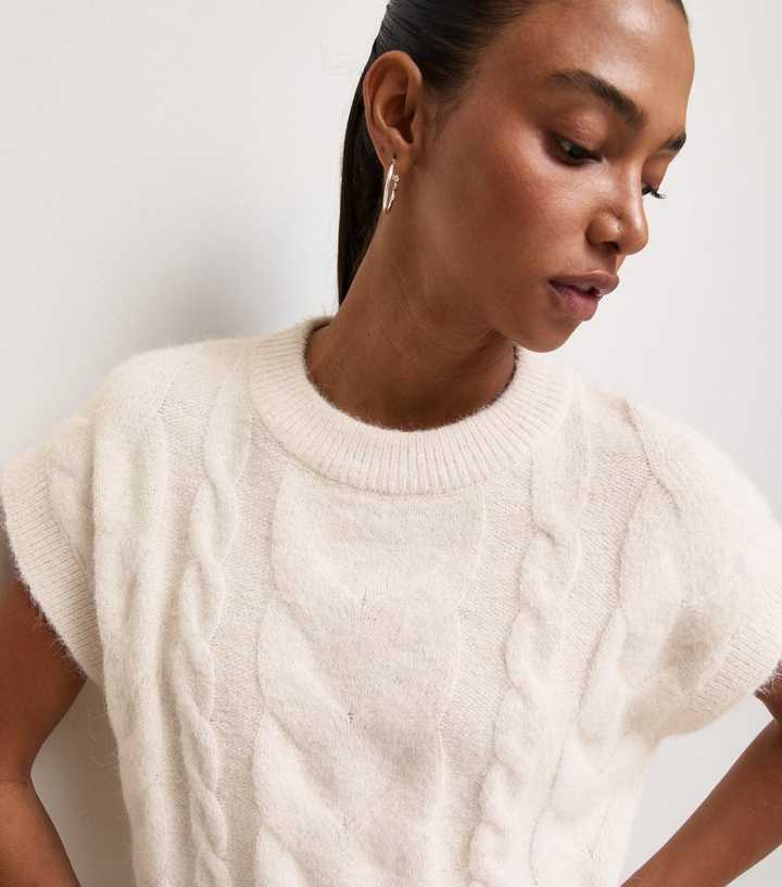 Off White Cable Knit Oversized Tabard Vest