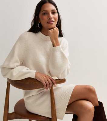 Oatmeal Knit Balloon Sleeve Mini Dress