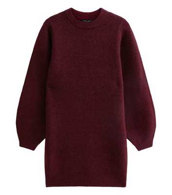Dark Burgundy Knit Balloon Sleeve Mini Dress