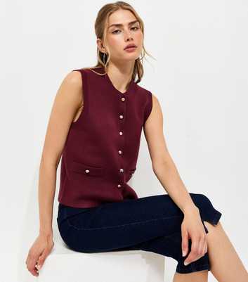 Dark Burgundy Midweight Knit Dome Button Waistcoat