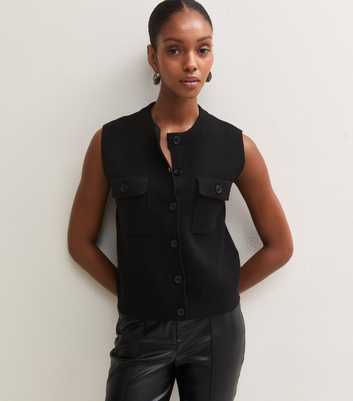 Black Patch Pocket Knitted Waistcoat