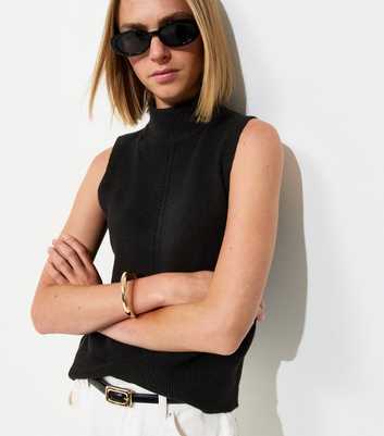 Black Knitted High Neck Tabard Vest