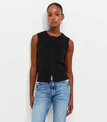 Black Compact Knit Button Through Waistcoat