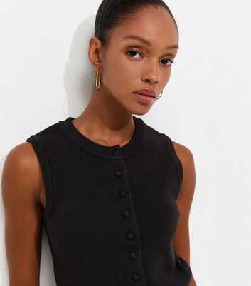 Black Compact Knit Button Through Waistcoat