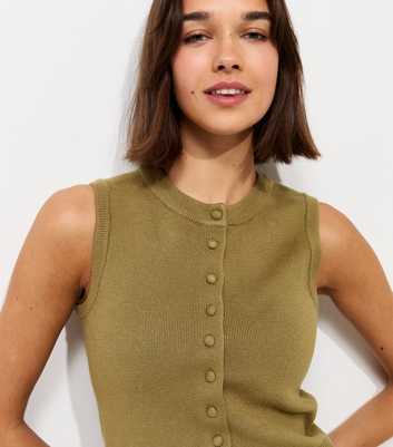 Light Khaki Compact Knit Button Through Waistcoat
